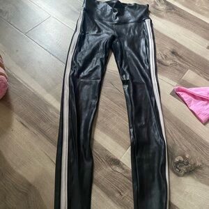 Black Leather Leggings with White Stripes